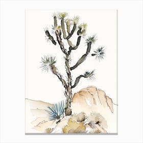 Joshua Tree In Mountain Foothill Minimilist Watercolour  (4) Canvas Print