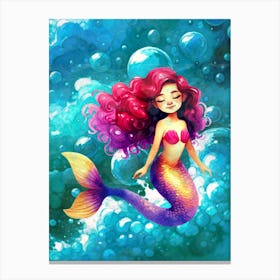 Mermaid, for kids, cute, sea, underwater, bubbles, Canvas Print