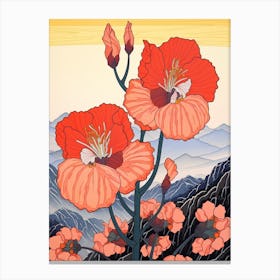 Red Tulips Mounatin Landscape Canvas Print