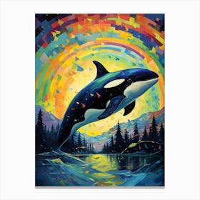 Orca Whale Rainbox Moonlight Impasto Canvas Print