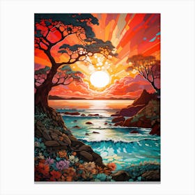 Coral Beach Australia At Sunset, Vibrant Painting 6 Canvas Print