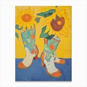 Painting Of Sunflower Flowers And Cowboy Boots, Oil Style 1 Canvas Print