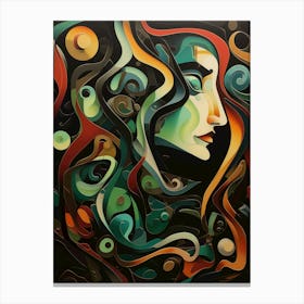 Abstract lines, woman face, trending earth colors. Livingroom print art Canvas Print