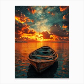 Sunset Boat In The Water 1 Canvas Print