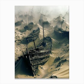 Abandoned Ships In The Desert Canvas Print