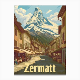 Aihrgdesign A Retro Travel Poster For Zermatt 1 Canvas Print