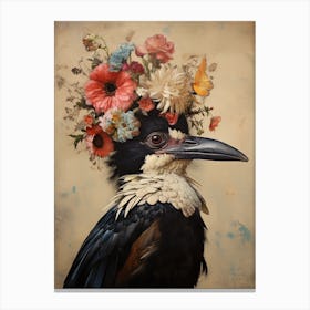 Bird With A Flower Crown Magpie 1 Canvas Print