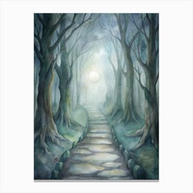 A Ghostly Path Flanked By Ancient Trees Illumina Canvas Print