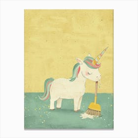 Pastel Unicorn Cleaning The Floor Canvas Print