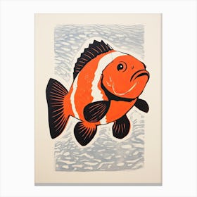 Clownfish, Woodblock Animal Drawing 1 Canvas Print