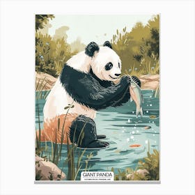 Giant Panda Catching Fish In A Tranquil Lake Poster 1 Canvas Print