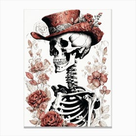 Floral Skeleton With Hat Ink Painting (69) Canvas Print