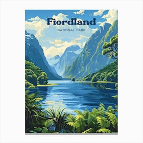 Fiordland National Park Milford Sound Art Illustration Canvas Print