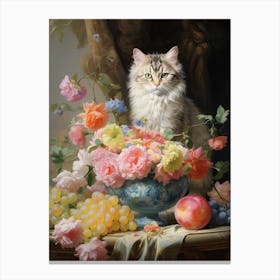 Rococo Painting Of A Cat With Fruit 2 Canvas Print