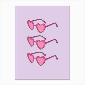 Lilac And Pink Heart Sunglasses Canvas Print