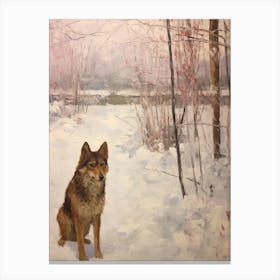 Vintage Winter Animal Painting Red Wolf 3 Canvas Print