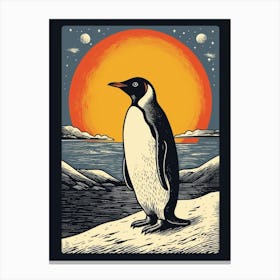Vintage Bird Linocut Penguin 2 Canvas Print