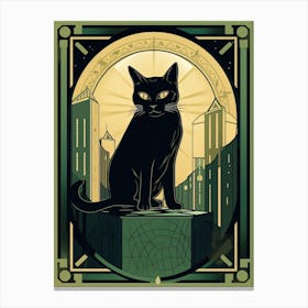 The Tower, Black Cat Tarot Card 0 Canvas Print