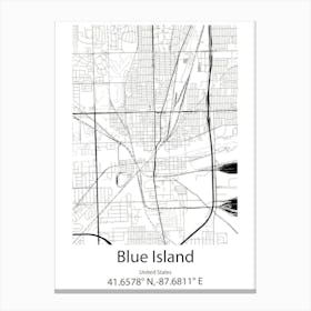 Blue Island,United States Minimalist Map 1 Canvas Print