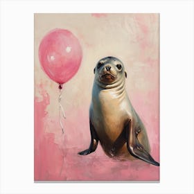 Cute Sea Lion 2 With Balloon Canvas Print