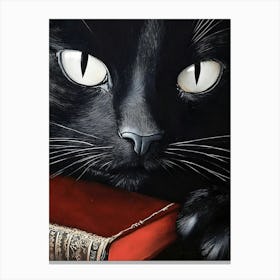 Black Cat With Red Book Canvas Print