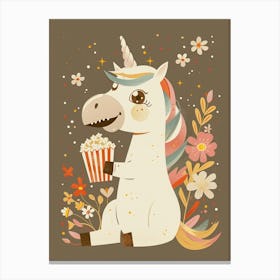 Unicorn Eating Popcorn Muted Pastels 2 Canvas Print