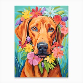 Rhodesian Ridgeback Portrait With A Flower Crown, Matisse Painting Style 2 Canvas Print