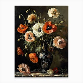 Baroque Floral Still Life Poppy 1 Canvas Print