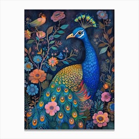 Whimsical Floral Portrait Of A Peacock 1 Canvas Print