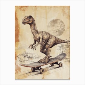 Vintage Diplodocus Dinosaur On A Skateboard 1 Canvas Print