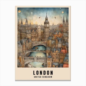 London Travel Poster Vintage United Kingdom Painting (5) Canvas Print