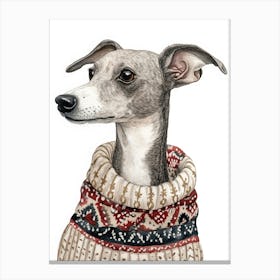 Greyhound In Christmas Jumper Neutral Canvas Print