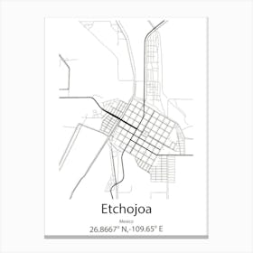 Etchojoa,Mexico Minimalist Map Canvas Print