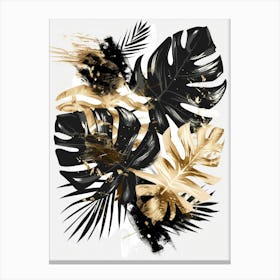 Gold And Black Tropical Leaves 1 Canvas Print