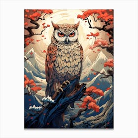 Owl Animal Drawing In The Style Of Ukiyo E 4 Canvas Print