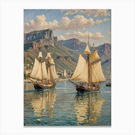 Two Ships In The Harbor Canvas Print