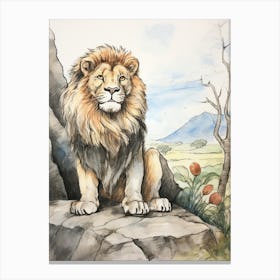Storybook Animal Watercolour Lion 2 Canvas Print