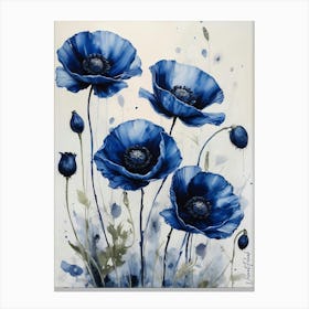 Dark Blue Poppies Flowers Canvas Print