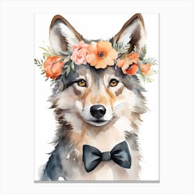 Baby Wolf Flower Crown Bowties Woodland Animal Nursery Decor (10) Canvas Print