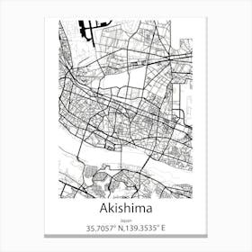 Akishima,Japan Minimalist Map Lienzo