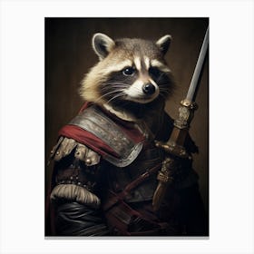 Vintage Portrait Of A Bahamian Raccoon Dressed As A Knight 2 Canvas Print