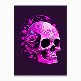 Skull With Cosmic Themes Pink 5 Mexican Canvas Print