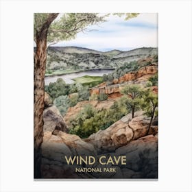 Wind Cave National Park Watercolour Vintage Travel Poster 2 Canvas Print