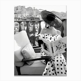 Woman Reading Magazine Luxury Fashion Dior Canvas Print