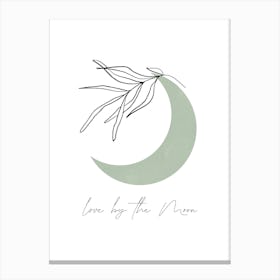 Love By the Moon in Sage Green, Boho, Floral Line Canvas Print