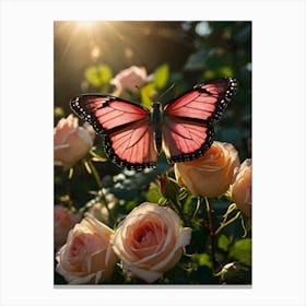 Butterfly On Roses 4 Canvas Print