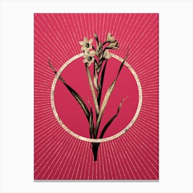 Gold Sword Lily Glitter Ring Botanical Art on Viva Magenta n.0308 Canvas Print