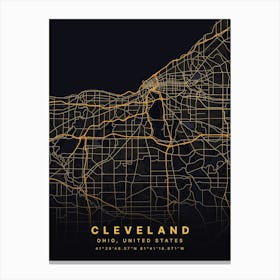 Cleveland Ohio USA Black And Gold Map Canvas Print