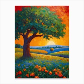 Sunset In The Field Canvas Print