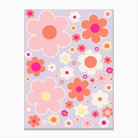 Retro Colorful Flowers Lavender Orange And Pink Canvas Print
